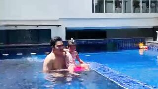 Funny moment baby nada swim with dad