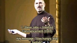 . Steve Jobs – Stanford Commencement (2005) Key Message: "Stay hungry, stay foolish."