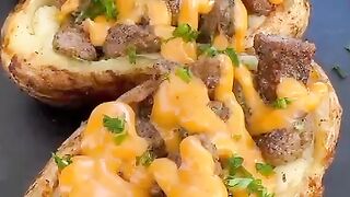 Steak bites loaded baked potatoes