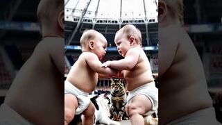 Baby Sumo Wrestling! Cats Watching the Cutest Dohyo Battle