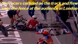 Two racers collided on the track and flew over the fence at the audience in London