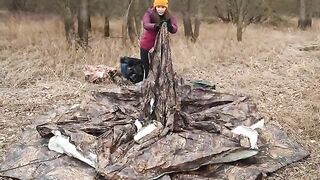 Winter SOLO camping in a  tent along the river ASMR