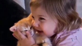 Funny cat+cute baby