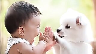 A cute baby Playing with Puppy ????