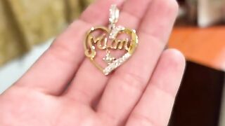 Ladies Solid Gold & Natural Floating Diamond MOM Pendant