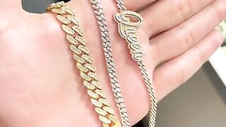 Ladies Solid Gold & Natural Diamond Cuban Link Bracelets