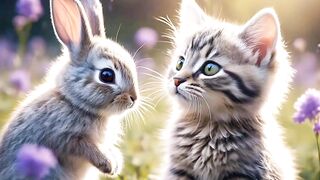 curious cat and charming rabbit,