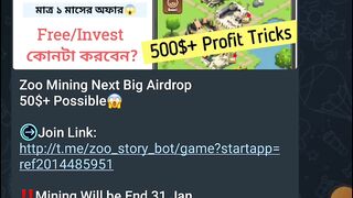 Zoo mining || Same like X-Empire || Earn 200$ Easily just 37 Days Work ||Join Out Telegram Channel ||