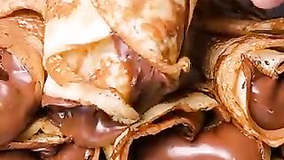 ASMR Nutella Chocolate Crepe Rolls | Mukbang Eating Sounds