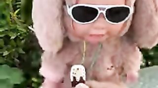 Cool Bunny Doll Enjoys an Ice Cream Treat