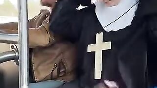 Nun transforms on the bus!.