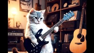 a cat is playing music