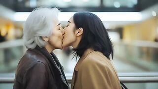 Japanese woman kisses women in Airport | Passionate Lesbians