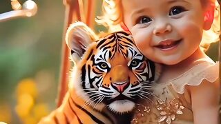 Cute baby with cute animals