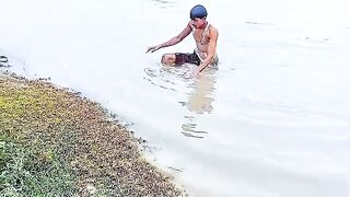 funny outside bathing