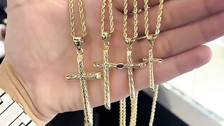 Real Gold Solid Rope Chain & Plain Gold Cross Set Up