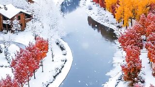 Beautiful Scenery I Kanal, Ice and red trees in Winter season.