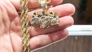 Solid Gold Rope Chain & Natural Diamond Hood Tough Pendant Set