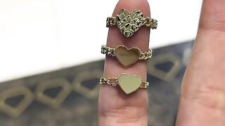 Ladies Solid Gold Chain Link Band Heart Rings