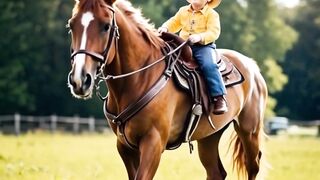 The Kid Ride on slowly walking Horse.