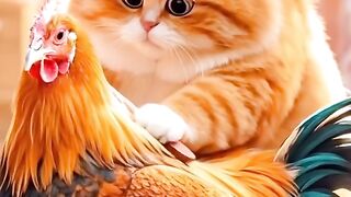 Cute cat with chicken love