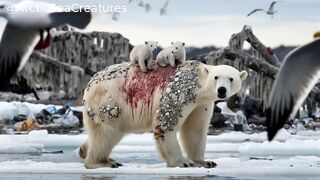 A bear family with millions of parasitic barnacles on its body called for help from cleaning workers