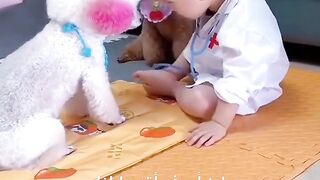 Little boy pretending to be a vet