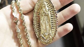 Solid Gold Rope Chain & Virgin Mary Pendant Set