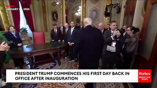 Donald Trump Signs His First Executive Orders At The Capitol