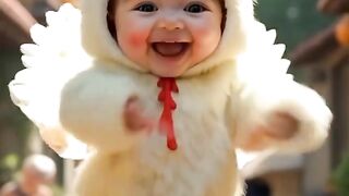 cute baby dancing in chicken costume