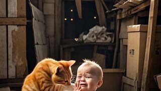 Very cute baby and cat behavior