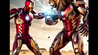 Iron man fighting with the lion