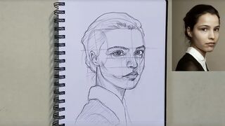 Draw girl face using Loomis method step by step