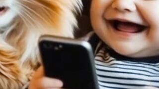 "A Baby and a Cat Sharing a Moment of Joy"