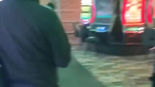 The man jumped on the machine gun and smashed it. Casino visitors were shocked