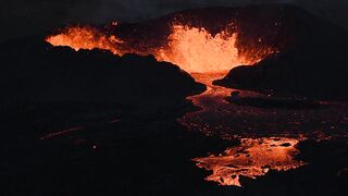 Dramatic Lava Flow at Active Volcano Eruption