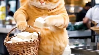 The chef cat cooks delicious food Yam Yam Yam ????????