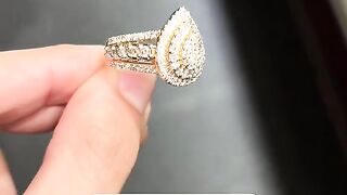 Ladies Solid Gold & Natural Diamond Pear Shaped Wedding Band