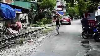 car hit by train