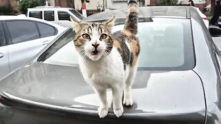 Calico stray cat is so hungry it's practically begging for food.