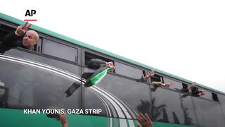 Buses carrying released Palestinian prisoners arrive in Gaza to cheering crowds