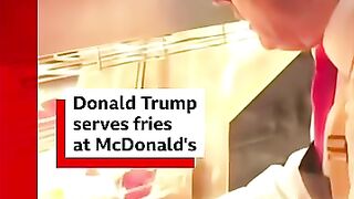 Donald Trump serves up McDonald’s fries. #Trump #DonaldTrump #BBCNews.webm