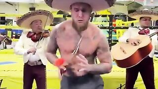 Paul continues to hype himself up by wearing a Mexican sombrero and saying he's headed to Canelo.