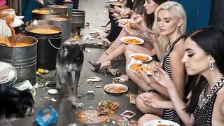 Sexy beautiful ladys eating on a street food in lndia