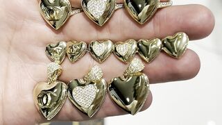 Real Gold Heart Pendant, Ring & Earrings Ladies Set