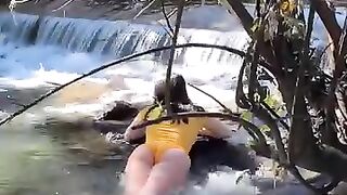 doing yoga on the river