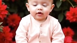 Baby boy dancing with red rose