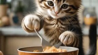 Cats are doing activities such as cooking and eating.