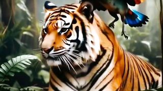 friendship between birds and tigers in the forest