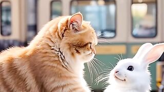 friendship between a cat and a rabbit